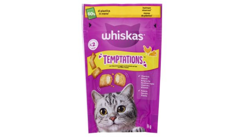 Whiskas Temptations Snack Gatto con Pollo e Formaggio 60 g