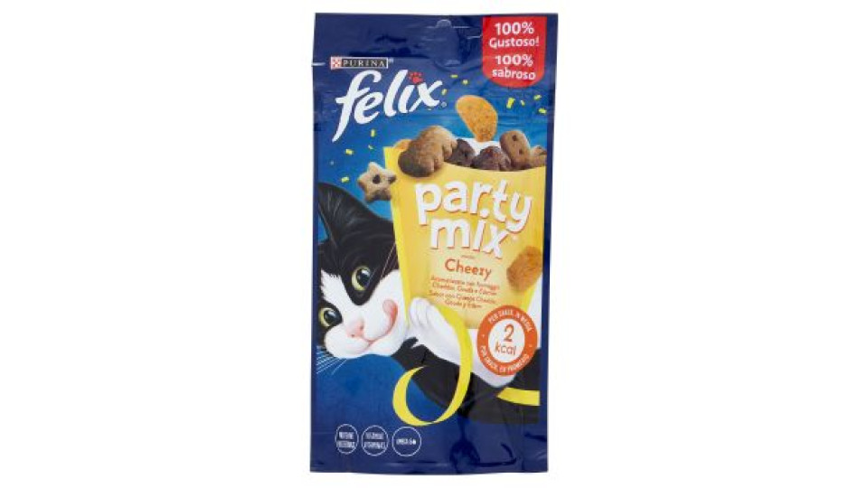 Purina, gatto Felix Party Mix snack Cheezy mix con formaggio Cheddar Gouda e Edamer
