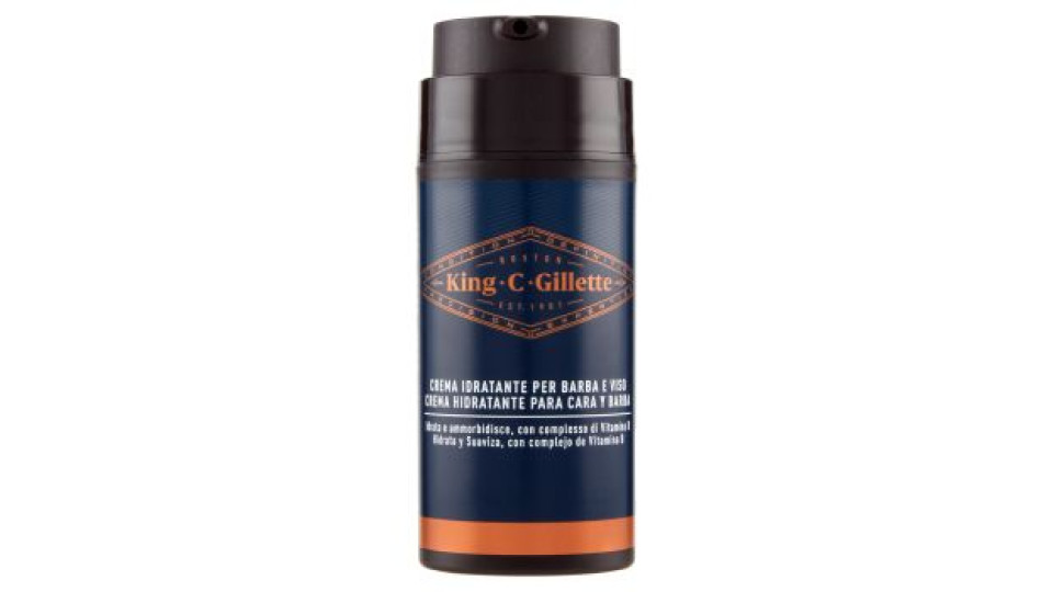 King C. Gillette Crema Idratante per Barba e Viso, con Complesso Vitamina B, 100 ml