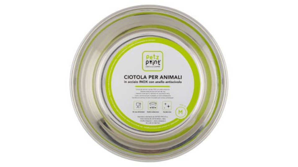 Petz Point Ciotola per Animali in acciaio Inox con anello antiscivolo M