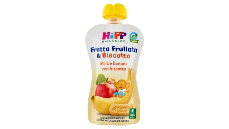 HiPP Biologico Frutta Frullata & Biscotto Mela, pesca e banana con frollino 90 g