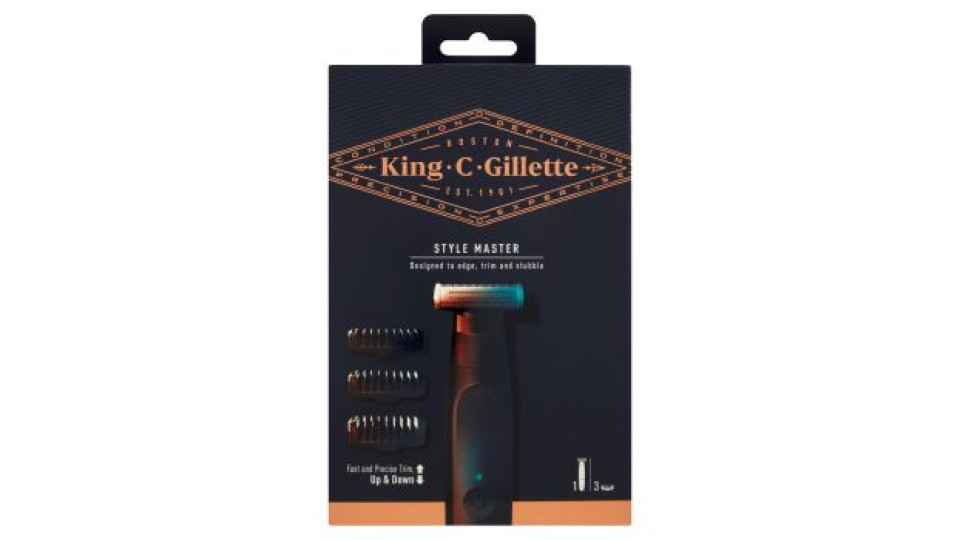 King C.Gillette Style Master Kit Regolabarba, Rasoio Elettrico Uomo + 3 Pettini