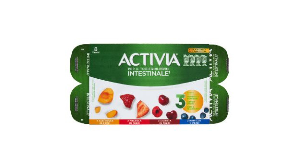 ACTIVIA Yogurt con Probiotico Bifidus, mix di gusti Mirtillo/Fragola/Ciliegia/Albicocca, 8x125g