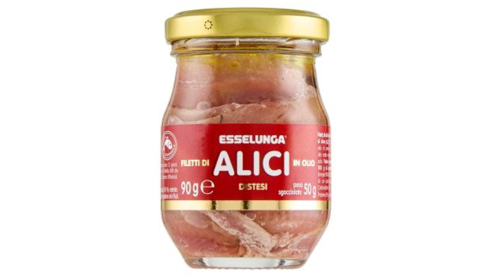 Esselunga, filetti di alici in olio di oliva distesi