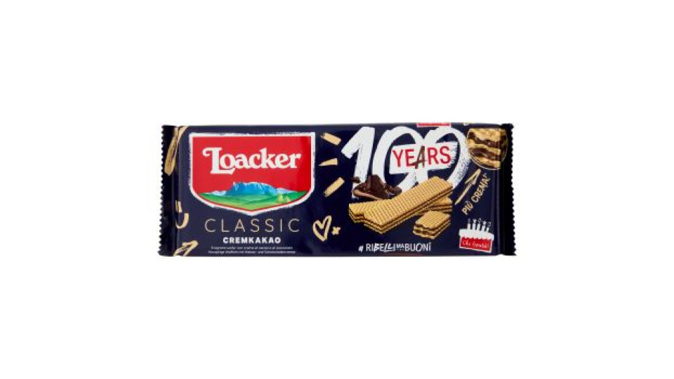 Loacker Wafer Classic Cremkakao Wafers con crema di cioccolato e cacao nobile dell'Ecuador 4 x 45 g