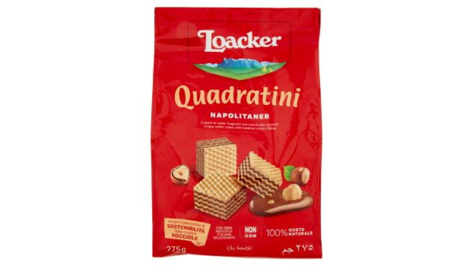 Loacker Wafer Quadratini Napolitaner con crema alle nocciole 100% italiane tostate wafers 250 g