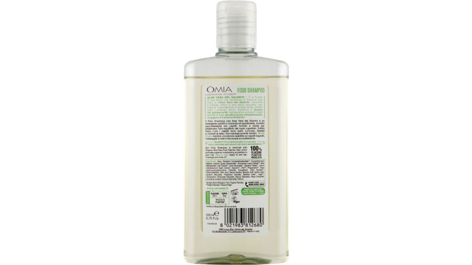 Omia Laboratori Ecobio Fisio Shampoo ecobiologico aloe vera del Salento Idratante 200 ml