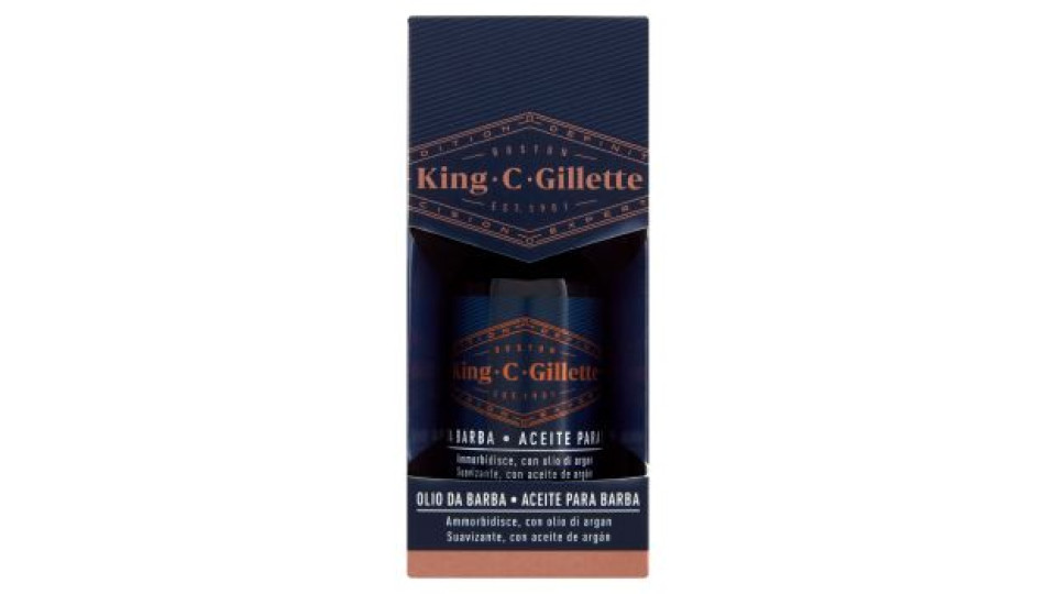 King C. Gillette Olio da Barba - Ammorbidisce ed Idrata con Olii di Argan, Jojoba e Avocado 30 ml