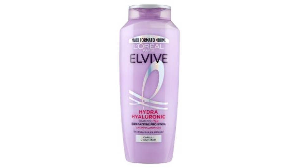 Elvive Hydra Hyaluronic Shampoo 72H Idratazione Profonda, per Capelli Disidratati, 400 ml