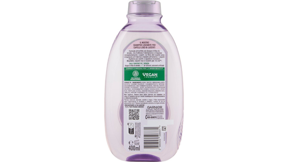 Garnier Ultra Dolce Infuso di Acqua di Riso & Amido, Shampoo Lisciante 400 ml