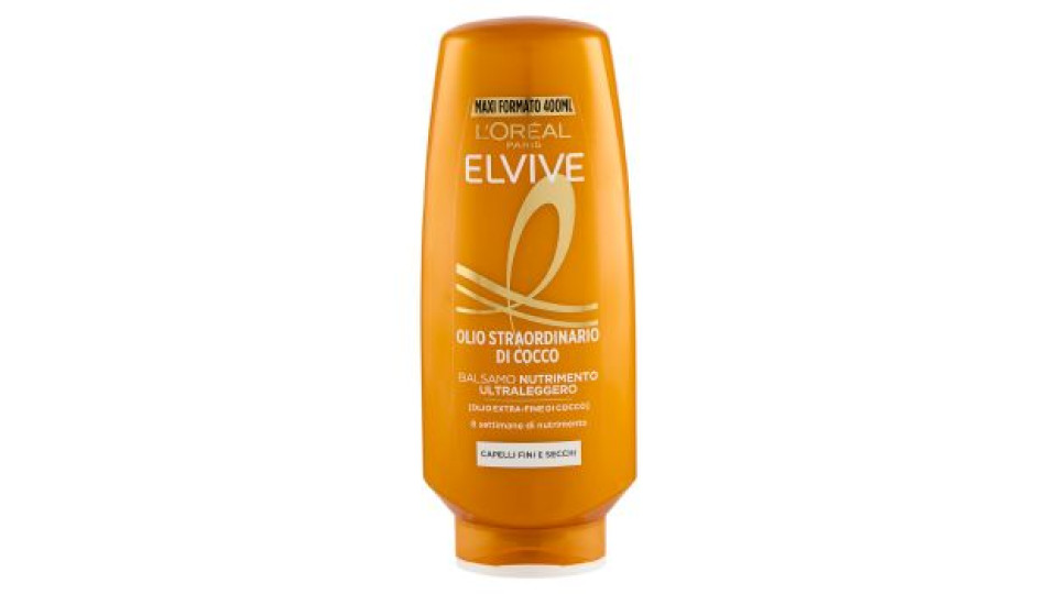 Elvive Olio Straordinario di Cocco Shampoo Nutrimento, per Capelli Fini e Secchi, 400 ml