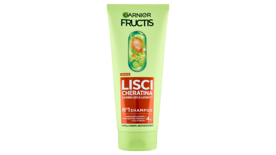 Garnier Fructis Lisci Cheratina N°1 Shampoo, per Capelli Crespi, Secchi e Spenti, 200 ml
