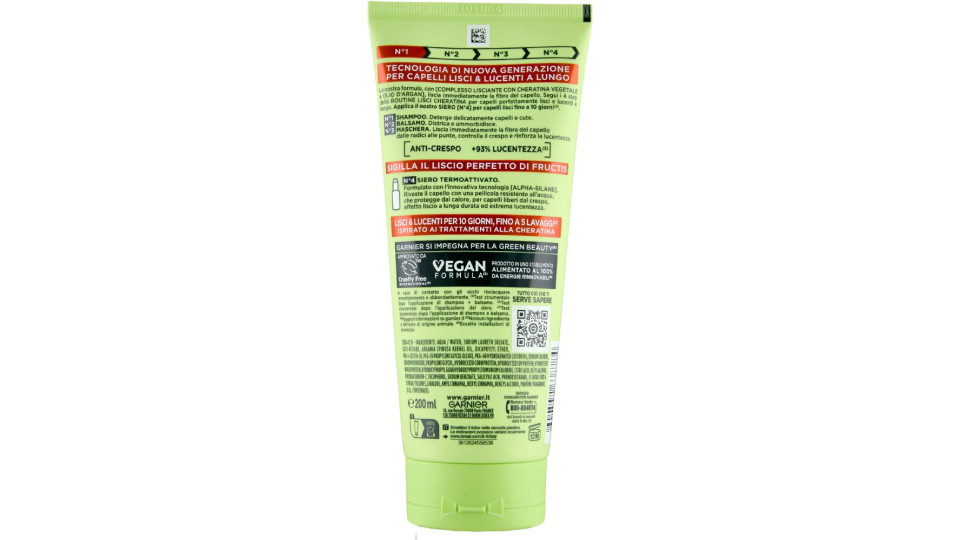 Garnier Fructis Lisci Cheratina N°1 Shampoo, per Capelli Crespi, Secchi e Spenti, 200 ml