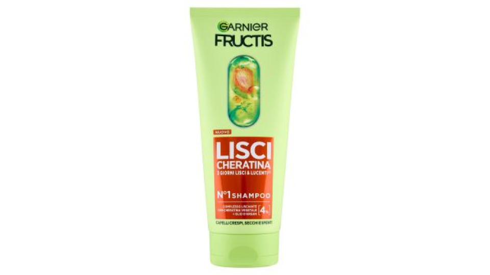 Garnier Fructis Lisci Cheratina N°1 Shampoo, per Capelli Crespi, Secchi e Spenti, 200 ml