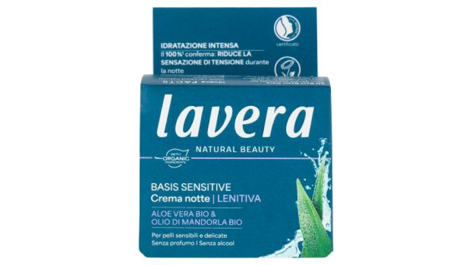 lavera Basis Sensitive Crema notte Lenitiva Aloe Vera Bio & Olio di Mandorla Bio 50 ml