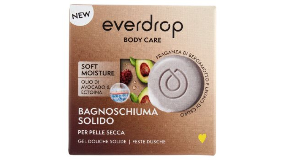 everdrop Body Care Bagnoschiuma Solido per Pelle Secca Fragranza di Bergamotto e Legno di Cedro 60 g