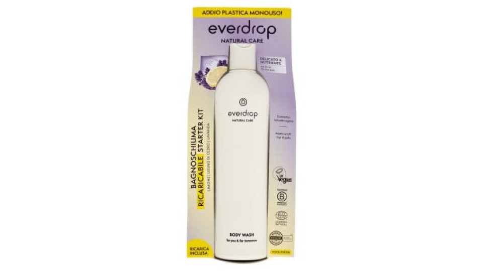 everdrop Natural Care Bagnoschiuma Ricaricabile Starter Kit Limone - Legno di Cedro - Lavanda