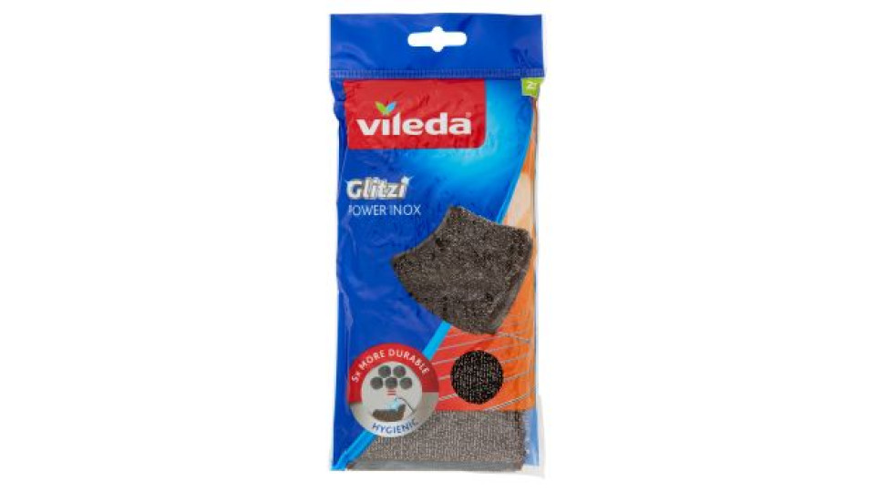 Vileda Power Inox 100% in lana d'acciaio, per rimuovere lo sporco grasso.2x