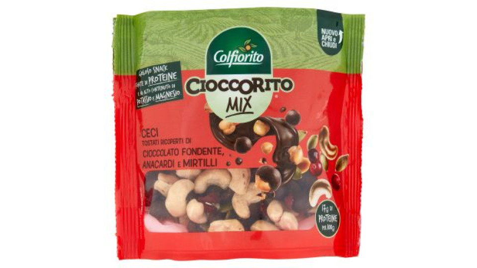 Colfiorito Cioccorito Mix Ceci Tostati Ricoperti Cioccolato Fondente, Anacardi e Mirtilli 150 g