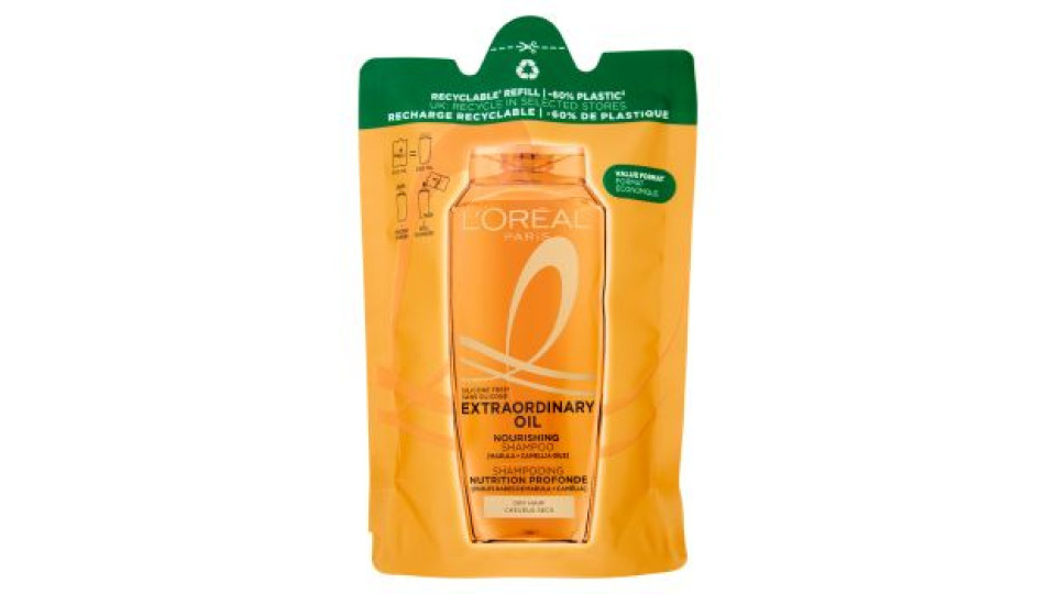 L'Oréal Paris Olio Straordinario Eco-Ricarica Shampoo Nutrimento Sublime per Capelli Secchi 250 ml