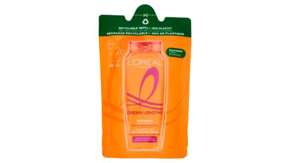 L'Oréal Paris Dream Lengths Eco-Ricarica Shampoo per Capelli Lunghi e Lisci 250 ml
