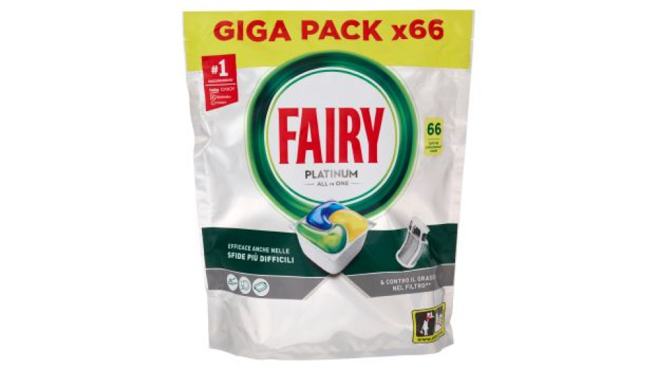 Fairy Pastiglie Lavastoviglie Platinum All in One, Detersivo Piatti Limone, 66 Capsule 983 g