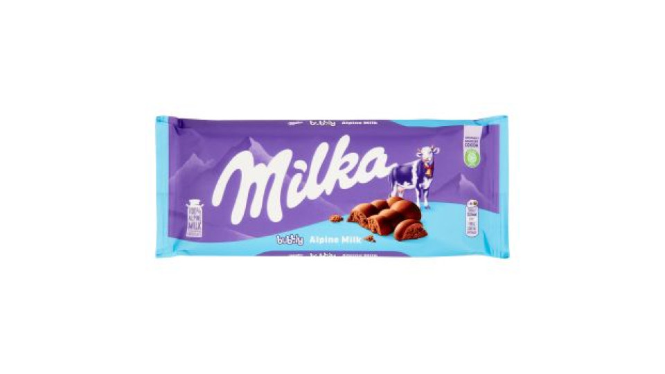 Milka Bubbly, tavoletta di cioccolato al latte 100% alpino - 90g