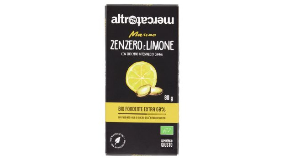 altromercato Mascao Zenzero e Limone Bio Fondente Extra 60% 80 g