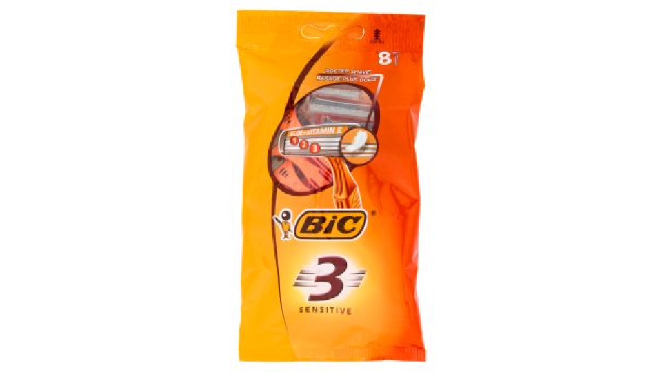 Bic 3 Sensitive Rasoi 3 Lame Usa e Getta da Uomo, 8 pezzi