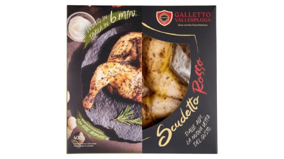 Vallespluga Scudetto Rosso Galletto Cotto Sottovuoto con Erbe Aromatiche 400 g