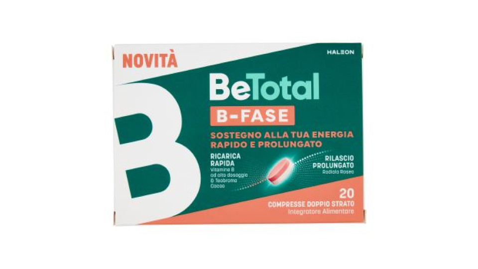 BeTotal B-Fase Integratore Vitamina B, Biotina, Rodiola Rosea, Teobroma Cacao, 20 compresse 19 g