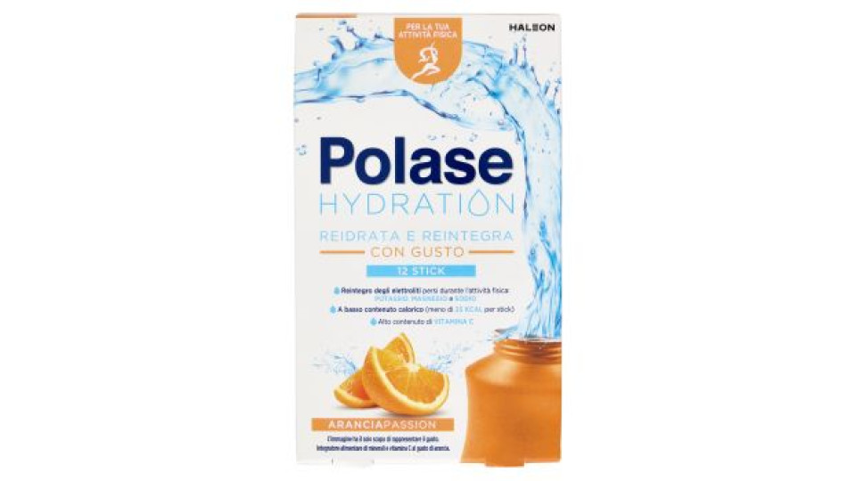 Polase Hydration Integratore Sali Minerali,Magnesio e Potassio,Vit C,Gusto Arancia,12 sticks 108,6g