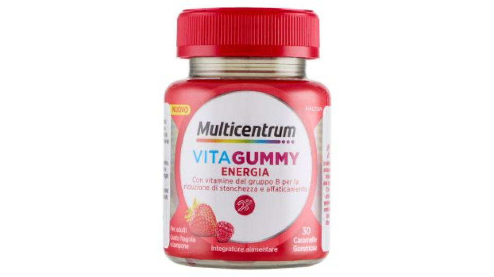 Multicentrum Vitagummy Energia, Integratore con Vit D, B e Biotina, Gusto frutti rossi, 30 Caramelle