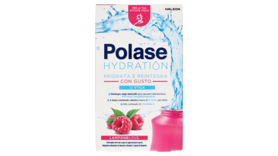 Polase Hydration Integratore Sali Minerali,Magnesio e Potassio,Vit C,Gusto Lampone,12 sticks 111,24g