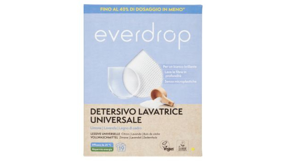 everdrop Detersivo Lavatrice Universale Limone - Lavanda - Legno di cedro 760 g