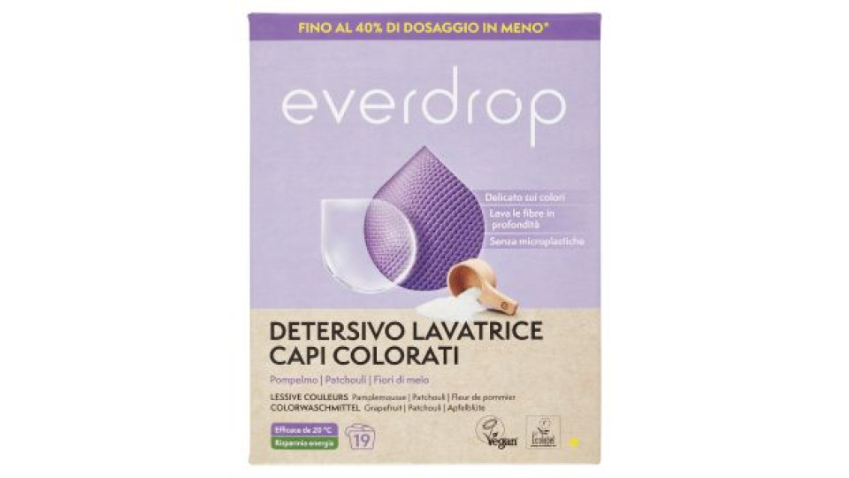 everdrop Detersivo Lavatrice Capi Colorati Pompelmo - Patchouli - Fiori di melo 760 g