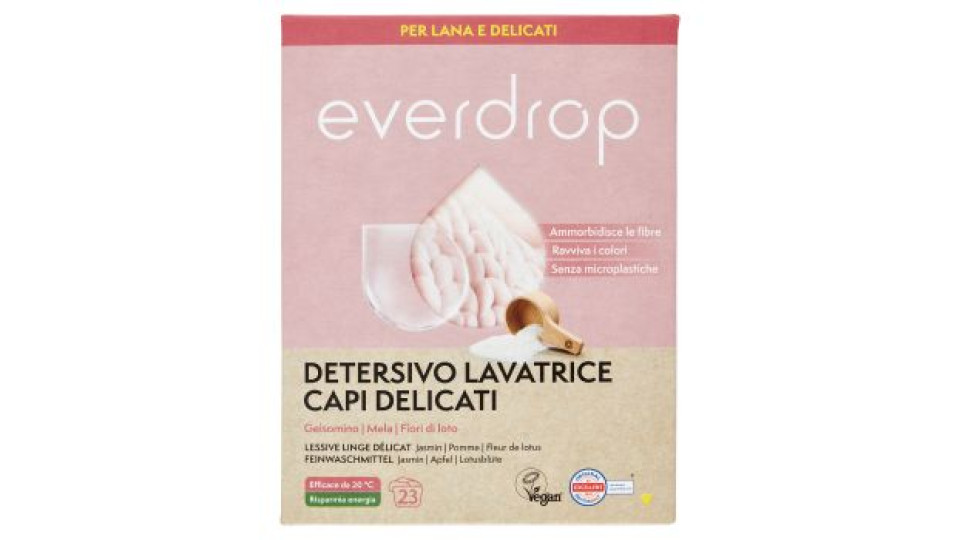 everdrop Detersivo Lavatrice Capi Delicati Gelsomino - Mela - Fiori di loto 760 g