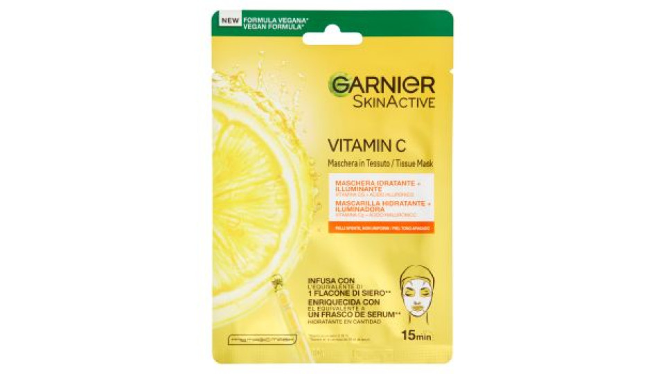 Garnier Maschera in Tessuto Hydra Bomb,Idratante e Illuminante,Con Vitamina C,Pelli Non Uniformi 28g