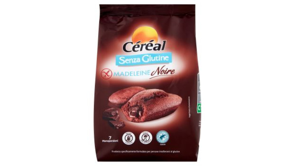 Céréal Senza Glutine Madeleine Noire, Merendine Senza lattosio, Senza olio di Palma, monodose - 200g