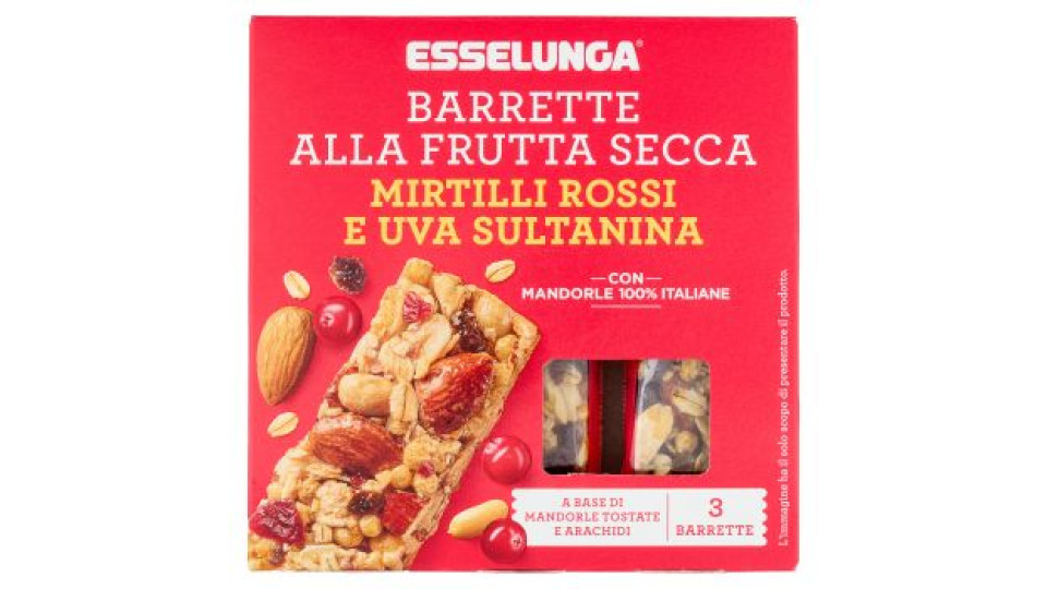 Esselunga Barrette alla frutta secca mirtilli rossi e uva sultanina 3 x 32 g