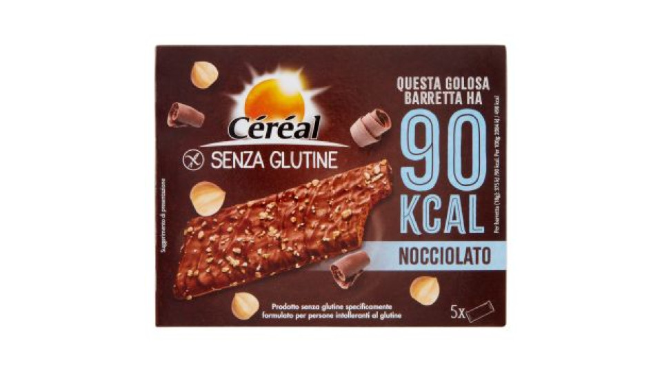 Céréal Barrette Snack Nocciolato Senza Glutine, con cioccolato e nocciole tostate - 5 x 18 g
