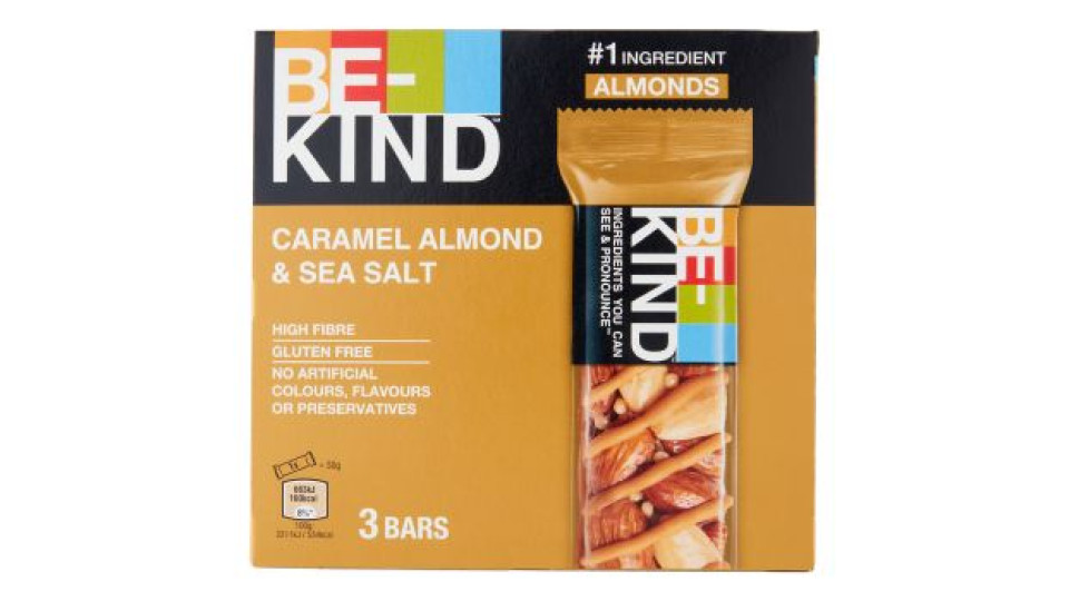 Be-Kind Barretta Mandorle Caramellate e Sale Marino, 3 x 30 g