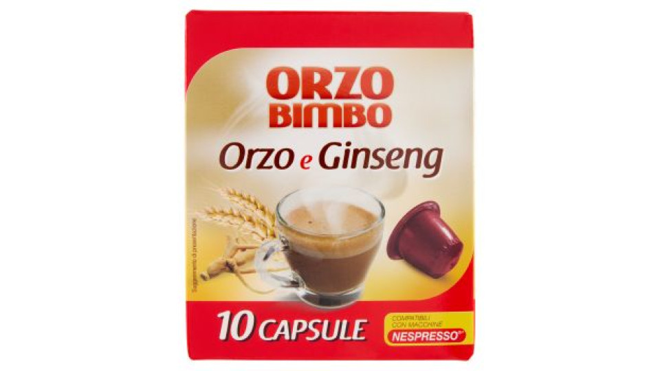 Orzo Bimbo Orzo e Ginseng, senza Caffeina, 10 Capsule Compatibili con Macchine Nespresso* - 10x5,4g