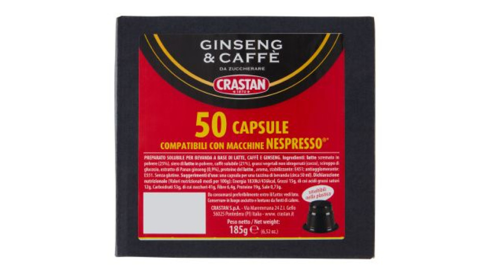 Crastan Ginseng & Caffè da Zuccherare 50 Capsule Compatibili con Macchine Nespresso* 185 g