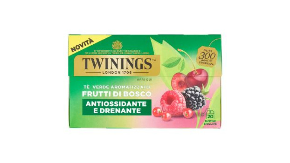 Twinings Frutti di Bosco Tè Verde aromatizzato Antiossidante e Drenante 20 filtri The 30 g