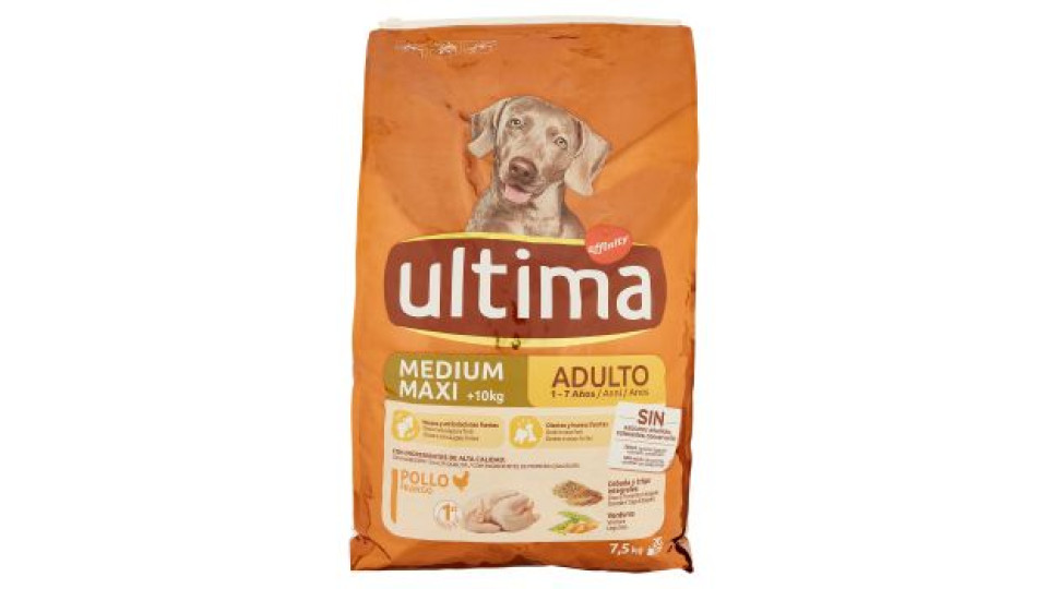 ultima Dog Medium Maxi +10kg Adulto 1-7 Anni Pollo 7,5 kg