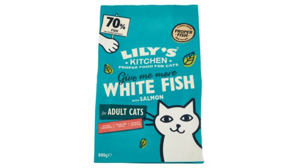 Lily's Kitchen, alimento nutrizionalmente completo per gatti adulti pesce bianco di stagione e salmone 800 g