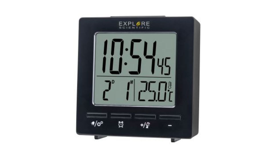 Sveglia digitale con display LCD 12/24 ore. Dimensioni compatte (L7,2  xA7,5  x P2,5 cm); perfetta x viaggiare e da comodino.