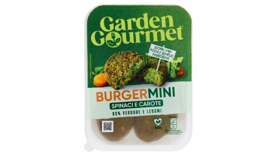 GARDEN GOURMET Burger Mini Vegano di Spinaci e Carote 4 pezzi 160g