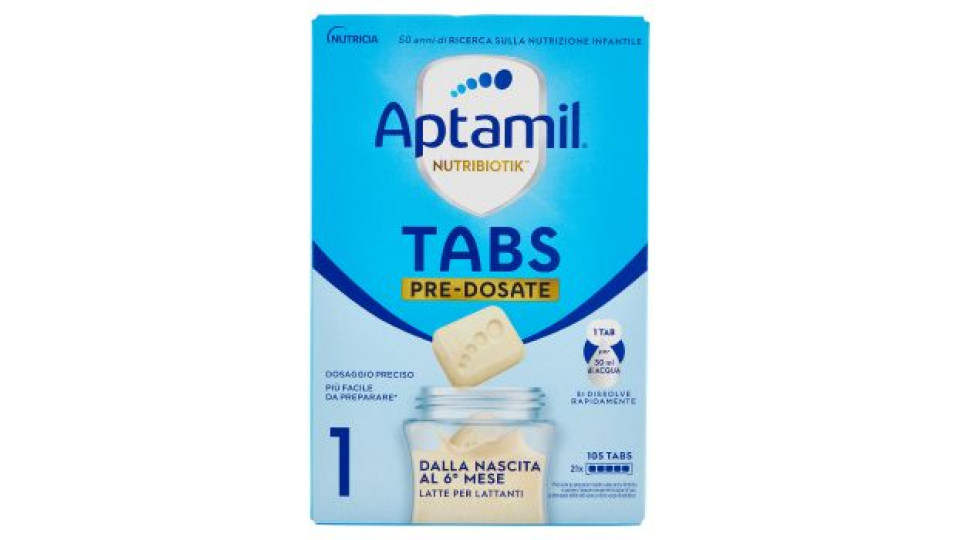 APTAMIL Nutribiotik Tabs 1,Latte di partenza in Tabs pre-dosate,dalla nascita al 6°mese,21 bustine